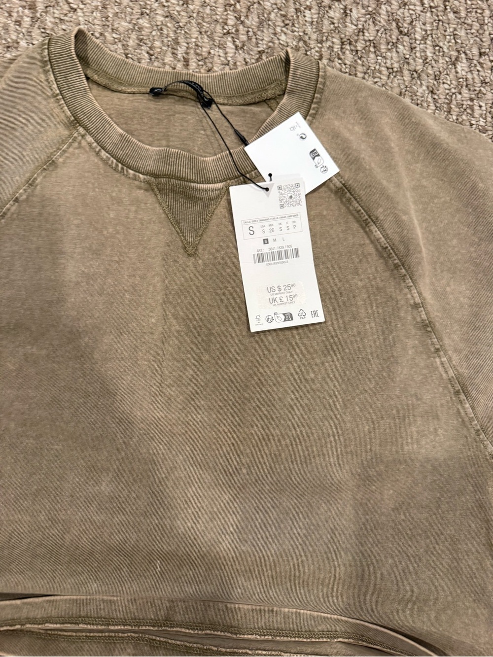 Zara Olive Ribbed Flare Pants & Boxy Cropped Top (2 Piece Set) NWT - Picture 3 of 3